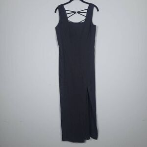 VTG 90s DBY Womens Rhinestone Maxi Dress Sz 9 Black Square Neck Criss Cross Back